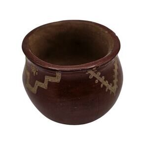 Native American Vintage Mid-Century Pottery Bowl Signed 1950s Brown Gold